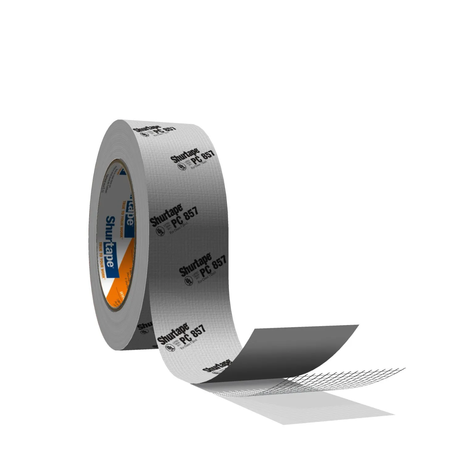 Shurtape PC 857 UL 181B-FX Listed/Printed Cloth Waterproof HVAC Duct Tape, Use to Seal Seam and Join Class 1 Flex Duct, 72mm x 55 Meters, Silver Metal Printed, 1 Roll (101014)