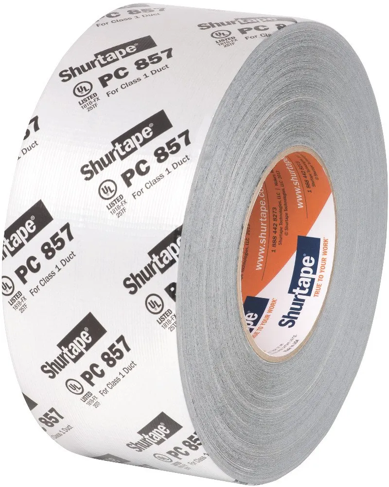 Shurtape PC 857 UL 181B-FX Listed/Printed Cloth Waterproof HVAC Duct Tape, Use to Seal Seam and Join Class 1 Flex Duct, 72mm x 55 Meters, Silver Metal Printed, 1 Roll (101014)