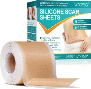 Silicone Scar Sheets (1.6” x 150”-3.8M), Medical Grade Soft Silicone Scar Tape, Strips, Roll - Keloid, C-Section, Surgical, Acne- Scars Removal Treatment, Painless Easy Removal, Reusable