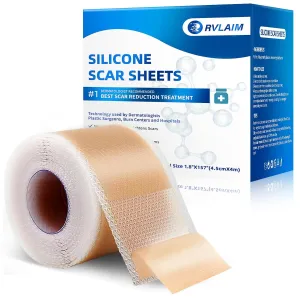 Silicone Scar Sheets, Silicone Scar Tape(1.8” x 157” Roll 4M), Silicone Scar Sheets for Surgical Scars, Keloid Bump Removal, Stretch Marks Removal, C-Section, Burn et