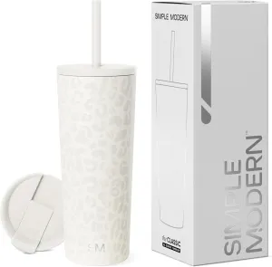 Simple Modern Insulated Tumbler with Lid and Straw | Iced Coffee Cup Reusable Stainless Steel Water Bottle Travel Mug | Gifts for Women Men Her Him | Classic Collection | 24oz | Cream Leopard