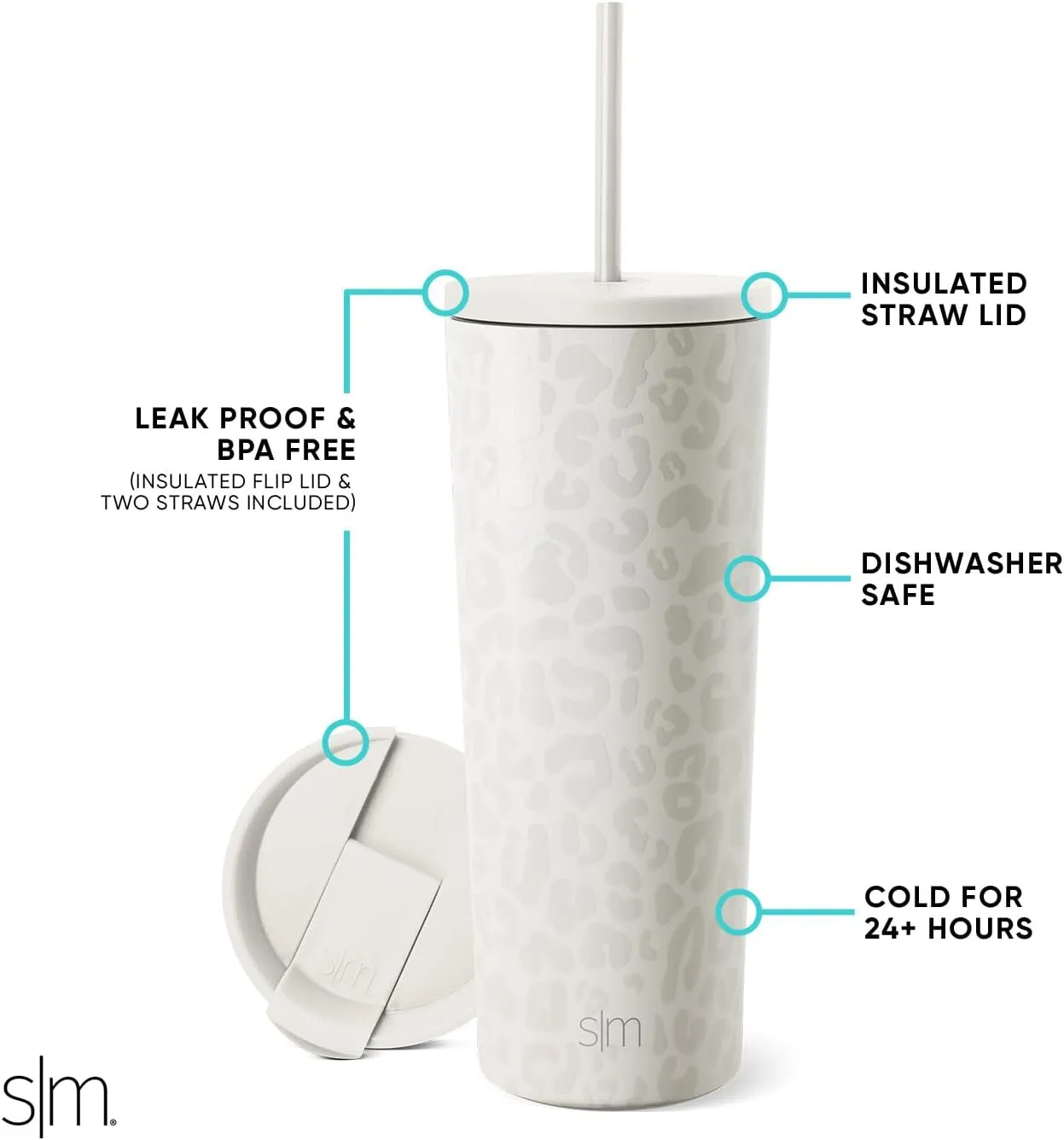 Simple Modern Insulated Tumbler with Lid and Straw | Iced Coffee Cup Reusable Stainless Steel Water Bottle Travel Mug | Gifts for Women Men Her Him | Classic Collection | 24oz | Cream Leopard