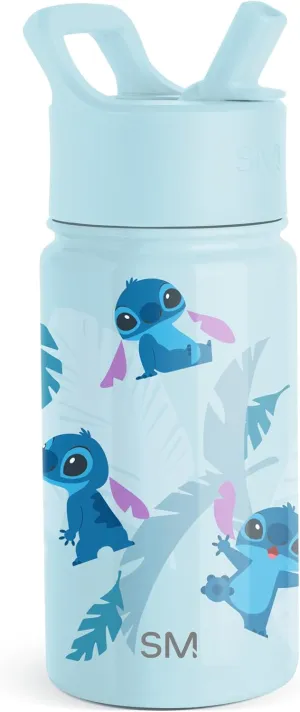 Simple Modern Kids Summit Water Bottle with Straw Lid | Disney Stitch 14oz Stainless Steel Cup Insulated Tumbler for Girls, Boys, School | Tropical Stitch