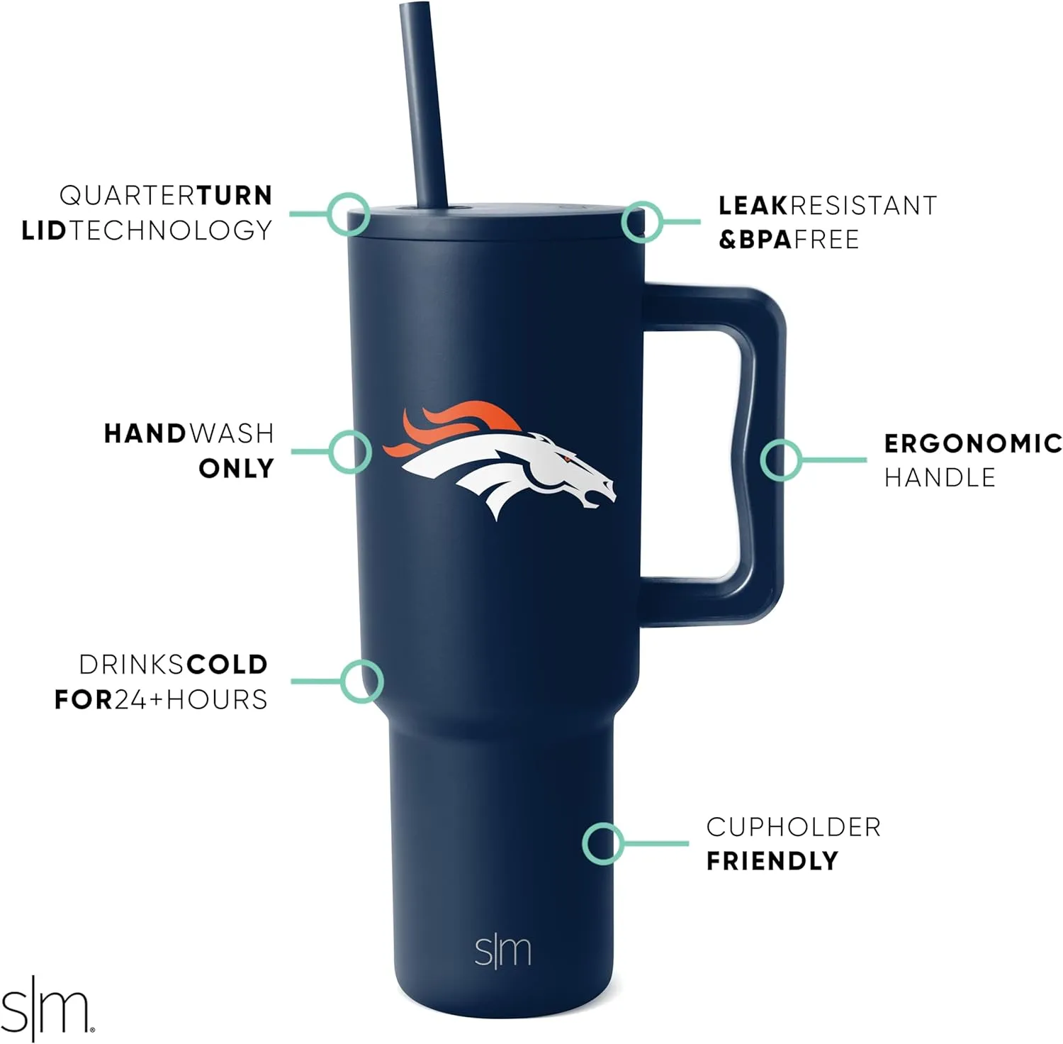 Simple Modern Officially Licensed NFL Denver Broncos 40oz Tumbler with Handle and Straw Lid | Football Insulated Cup Stainless Steel | Gifts for Men, Women | Trek Collection | Denver Broncos