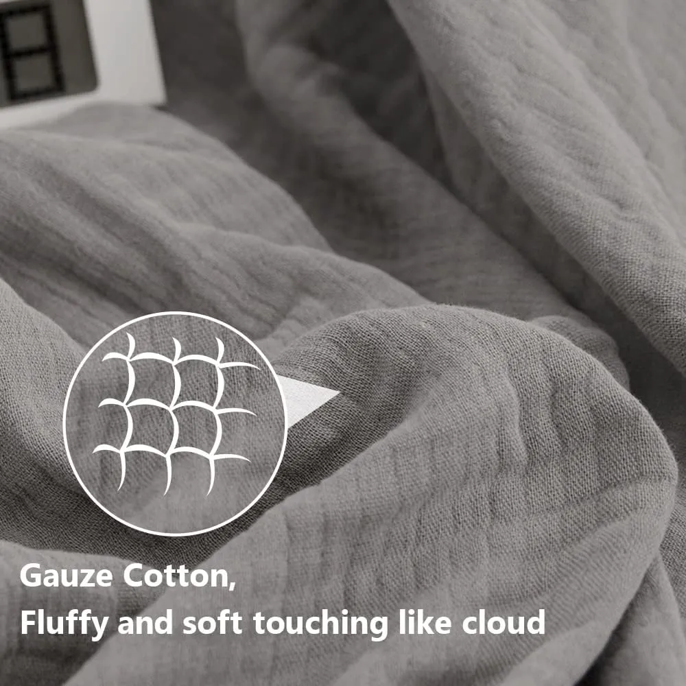 Simple&Opulence Cotton Muslin Throw Blanket for Bed, Couch, Knit Woven Gauze Blanket with Tassels, Soft Lightweight Cozy Pre-Washed Breathable Farmhouse Decoration for All-Season (Grey)