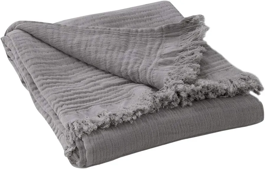 Simple&Opulence Cotton Muslin Throw Blanket for Bed, Couch, Knit Woven Gauze Blanket with Tassels, Soft Lightweight Cozy Pre-Washed Breathable Farmhouse Decoration for All-Season (Grey)