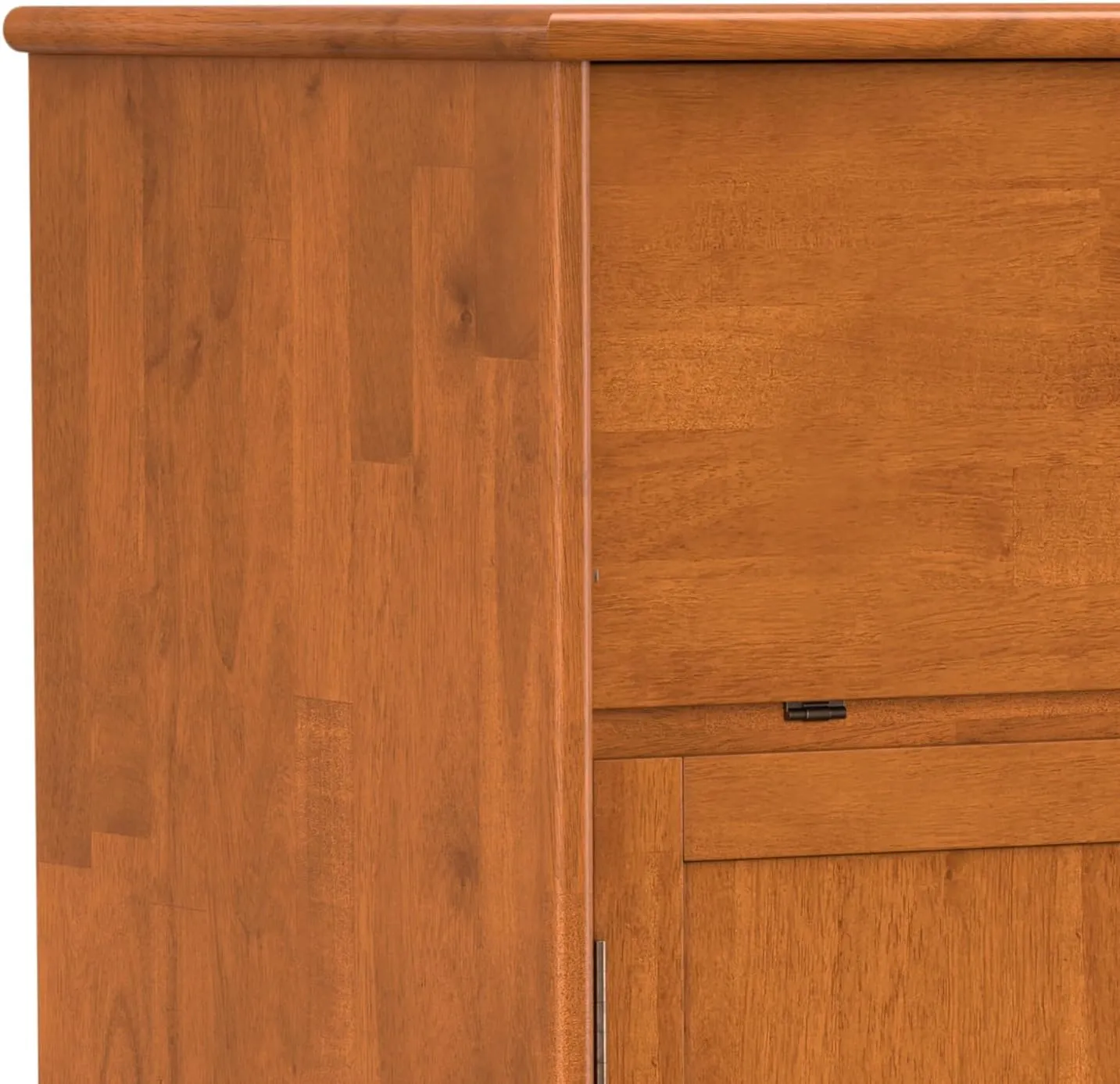 SIMPLIHOME Draper Bar Cabinet - 32 inch Wide Solid Hardwood Beverage Cabinet in Teak Brown, Mid-Century Modern Wine Storage for Dining Room or Kitchen with Drop-Down Shelf and Stemware Rack