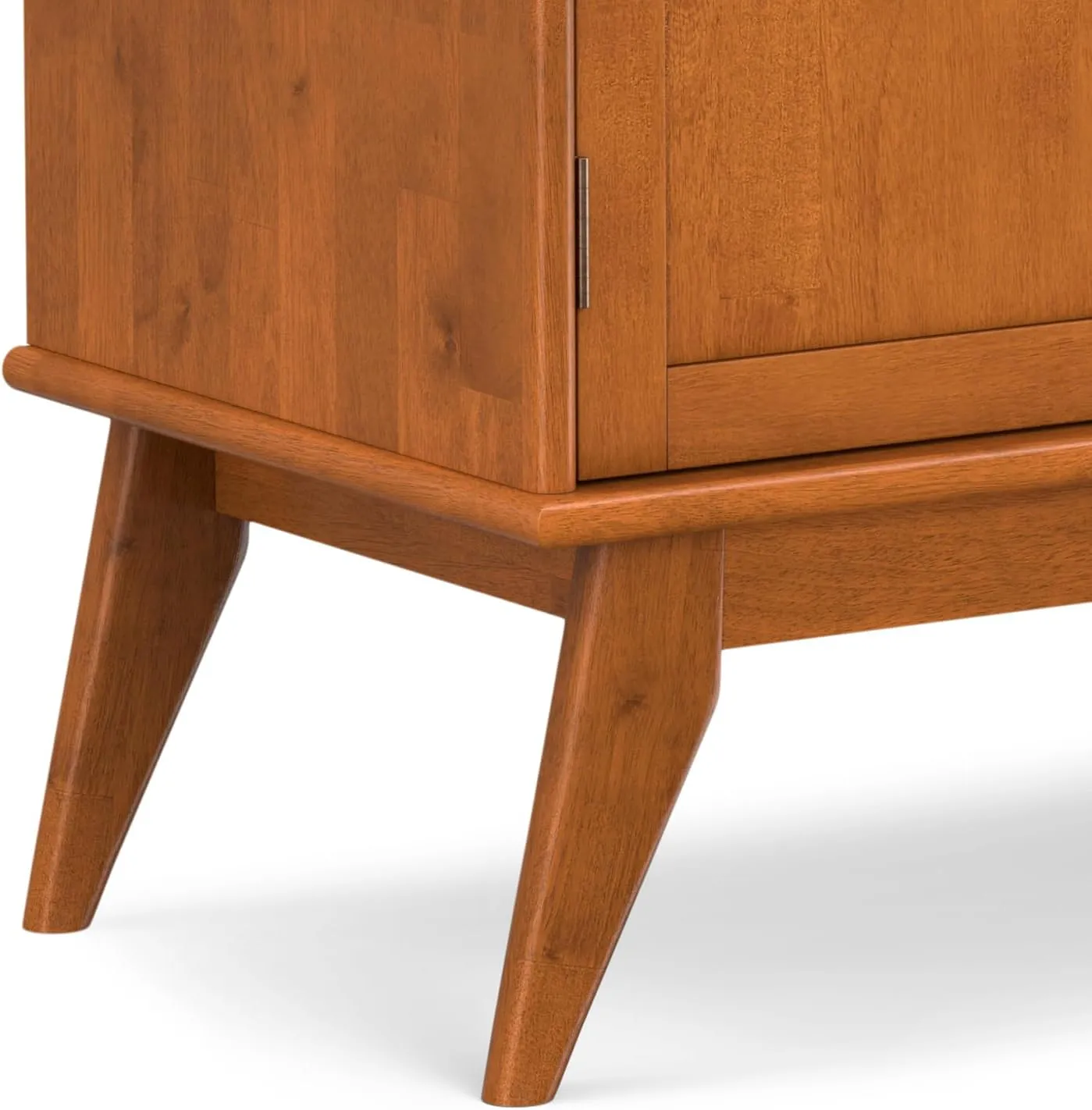 SIMPLIHOME Draper Bar Cabinet - 32 inch Wide Solid Hardwood Beverage Cabinet in Teak Brown, Mid-Century Modern Wine Storage for Dining Room or Kitchen with Drop-Down Shelf and Stemware Rack