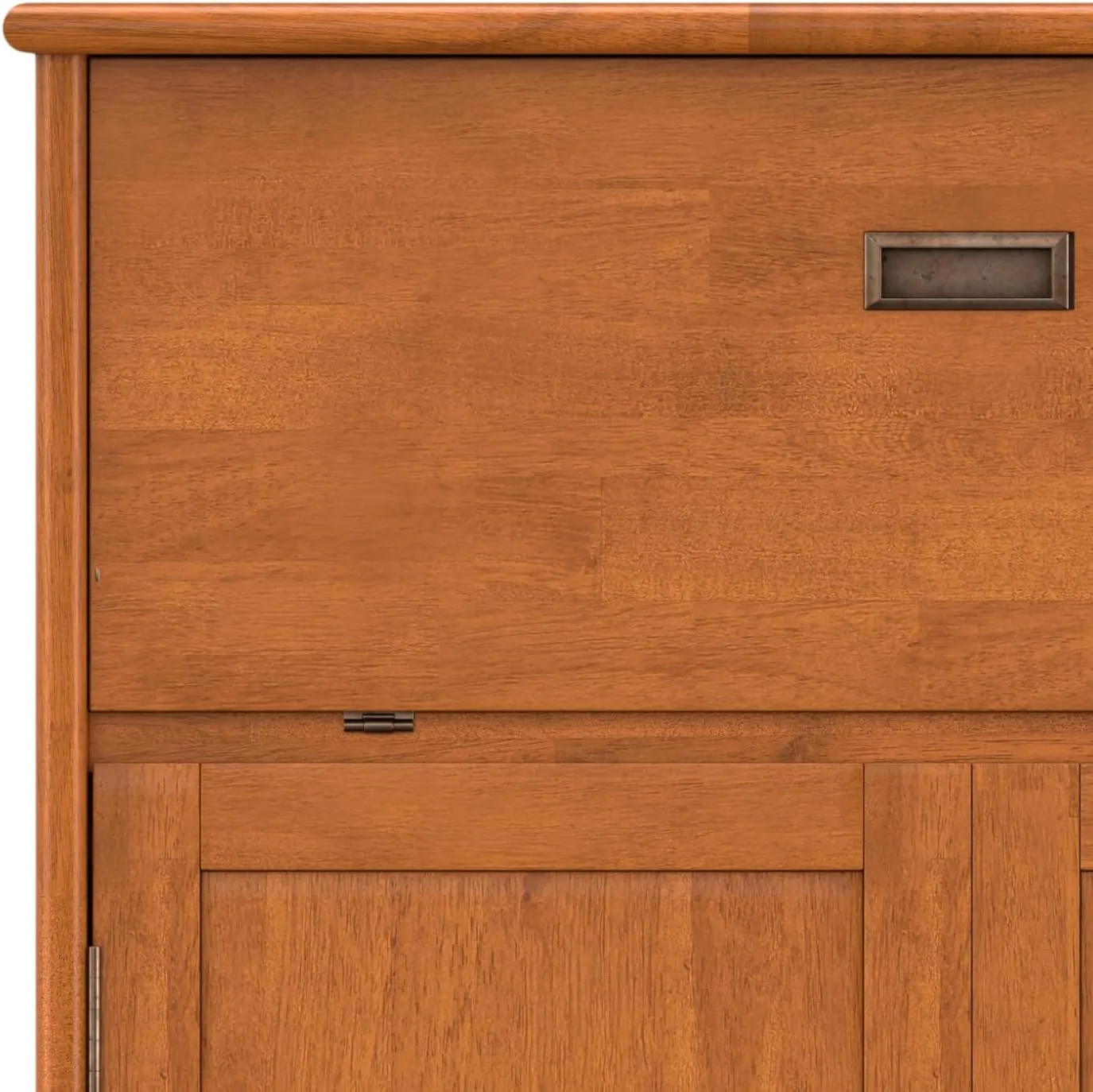 SIMPLIHOME Draper Bar Cabinet - 32 inch Wide Solid Hardwood Beverage Cabinet in Teak Brown, Mid-Century Modern Wine Storage for Dining Room or Kitchen with Drop-Down Shelf and Stemware Rack