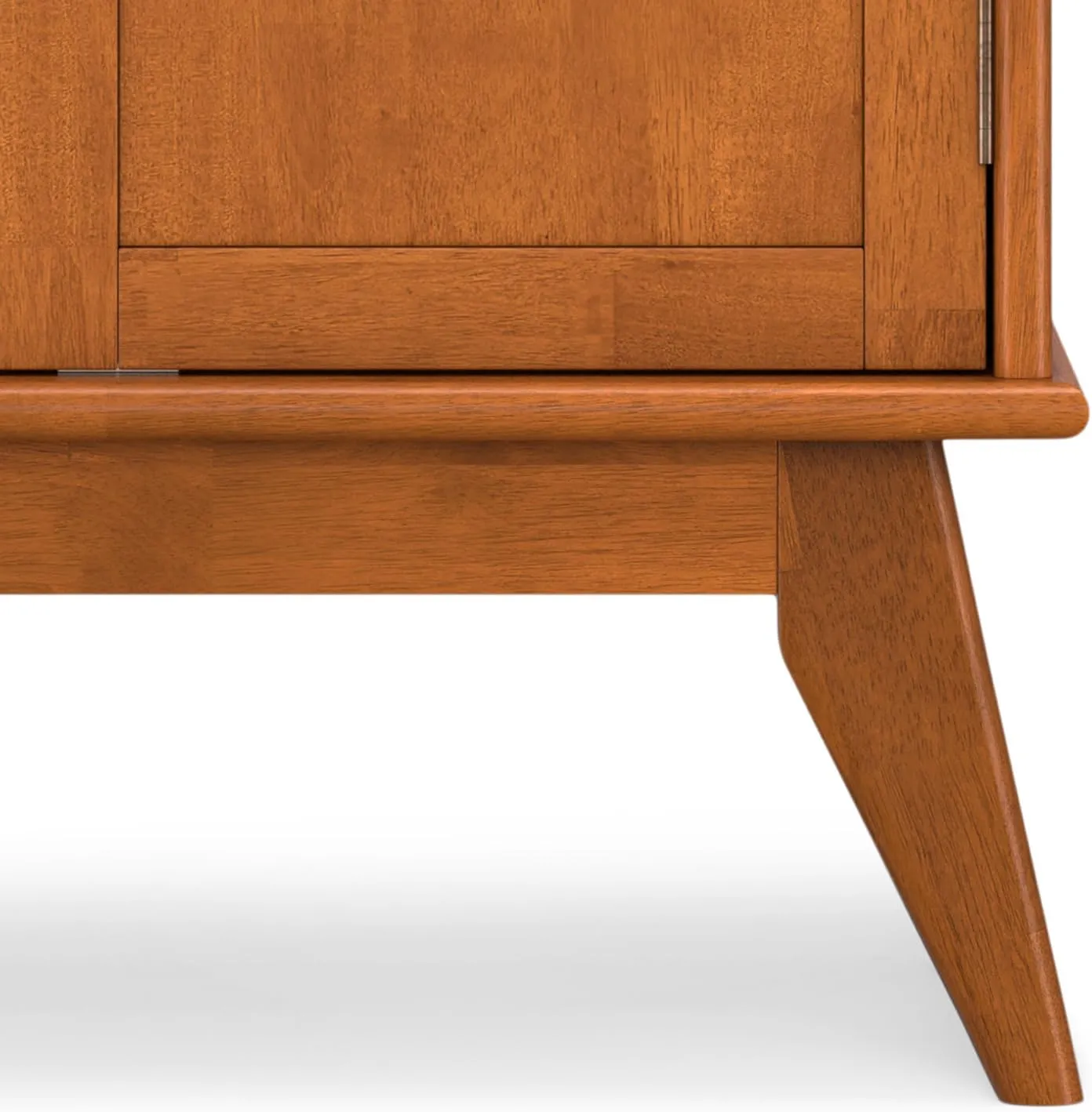 SIMPLIHOME Draper Bar Cabinet - 32 inch Wide Solid Hardwood Beverage Cabinet in Teak Brown, Mid-Century Modern Wine Storage for Dining Room or Kitchen with Drop-Down Shelf and Stemware Rack