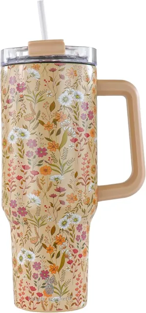 Simply Southern | 40 oz Tumbler with Straw and Lid | Insulated Cup Reusable Stainless Steel Water Bottle Travel Mug Cupholder Friendly | Gifts for Women (Design-Tan Field)