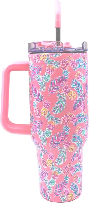 Simply Southern | 40 oz Tumbler with Straw and Lid | Insulated Cup Reusable Stainless Steel Water Bottle Travel Mug Cupholder Friendly | Gifts for Women (Pineapple)