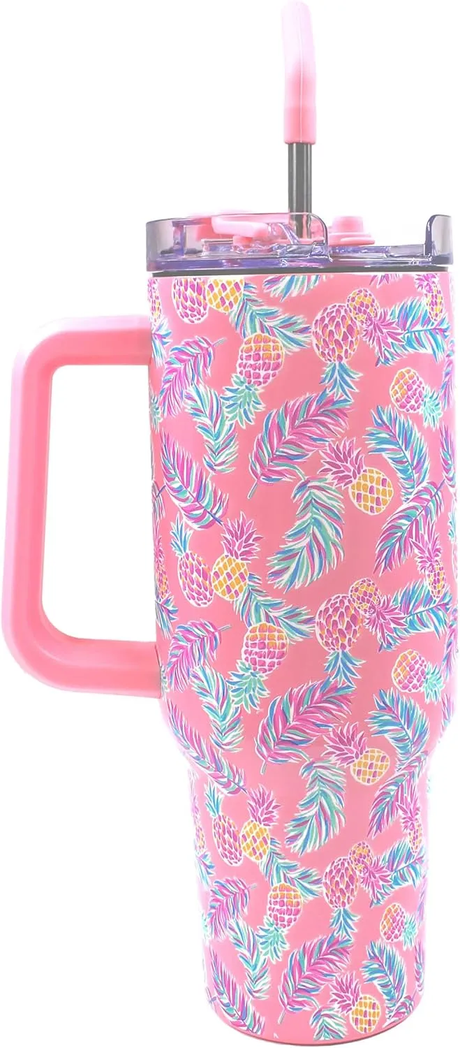 Simply Southern | 40 oz Tumbler with Straw and Lid | Insulated Cup Reusable Stainless Steel Water Bottle Travel Mug Cupholder Friendly | Gifts for Women (Pineapple)