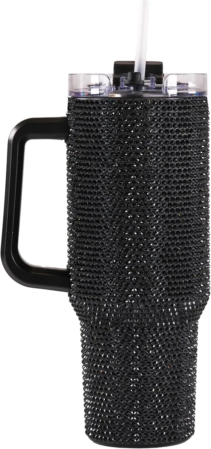 Simply Southern | 40 oz Tumbler with Straw and Lid | Insulated Cup Reusable Stainless Steel Water Bottle Travel Mug Cupholder Friendly | Gifts for Women (Sequined -BLACK)