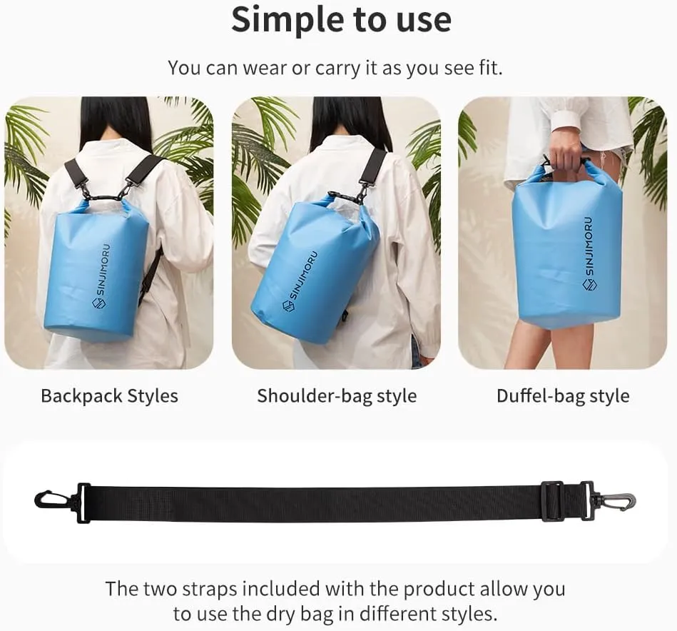 Sinjimoru Lightweight Multifunctional Waterproof Boat Bag, 3 Style Water Beach Backpack 15L for Travel Kayaking Boating Camping Fishing, Vacation Essentials Accessories. Waterproof Dry Bag Blue