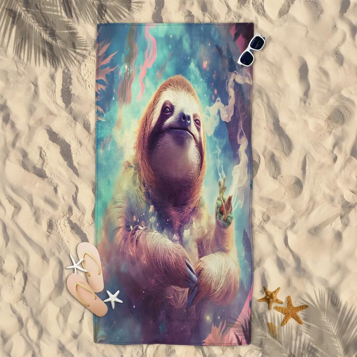 Sloth Fog Floating Beach Towel, Large Microfiber Quick Dry Lightweight Pool Bath Towels Sand Free Beach Blanket for Summer Cruise Yoga Camping Travel Vacation Essentials 31 x 61 in
