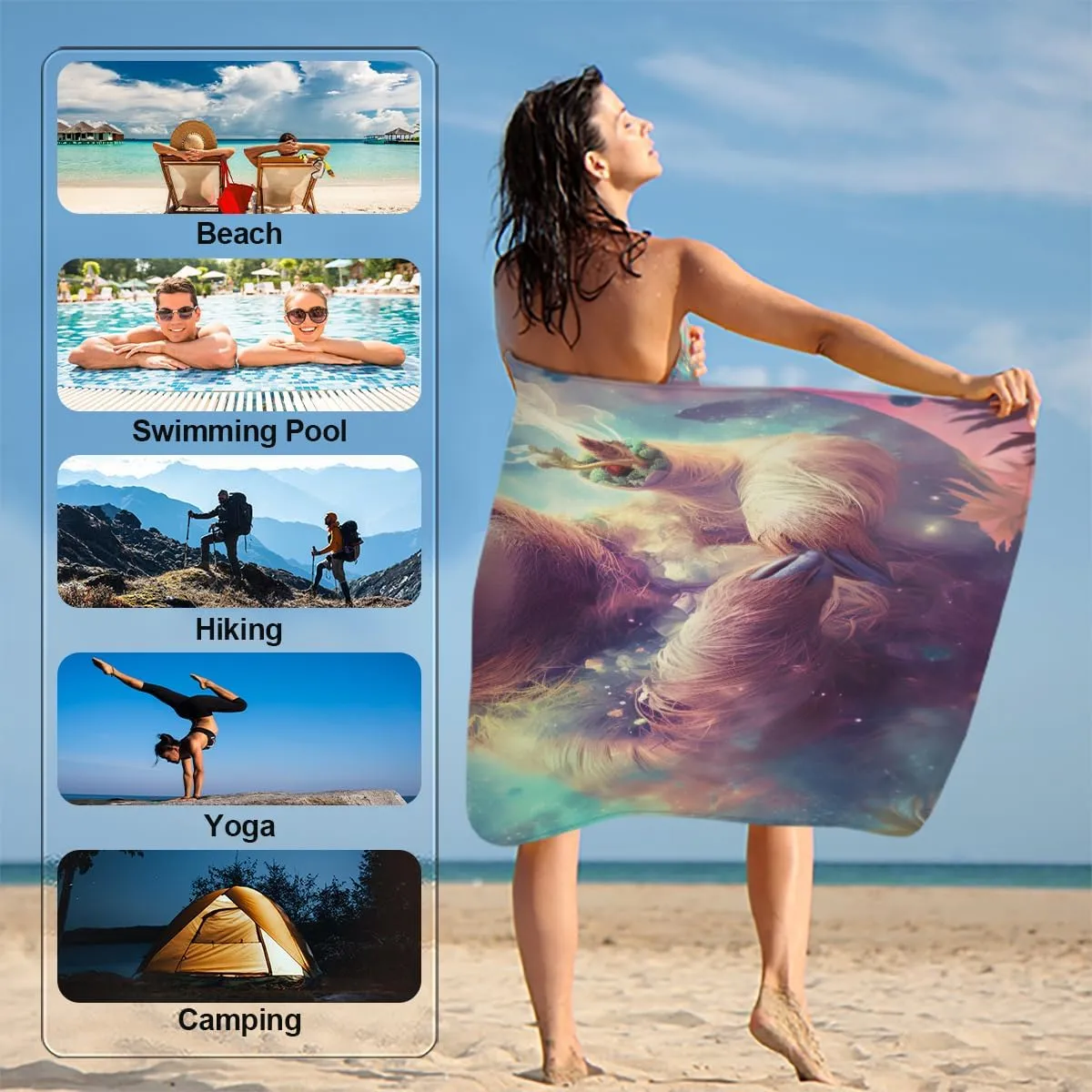 Sloth Fog Floating Beach Towel, Large Microfiber Quick Dry Lightweight Pool Bath Towels Sand Free Beach Blanket for Summer Cruise Yoga Camping Travel Vacation Essentials 31 x 61 in