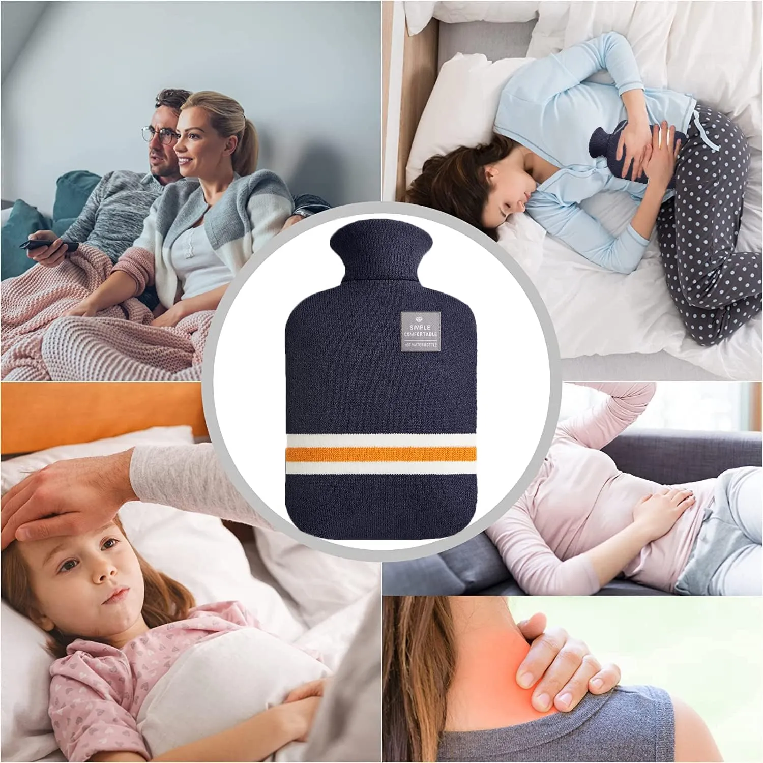 Small Cute Hot Water Bottle with Cover, 1L Hot Water Bag for Children, Hot and Cold Compress, Hand Feet Warmer, Neck and Shoulder Pain Relief