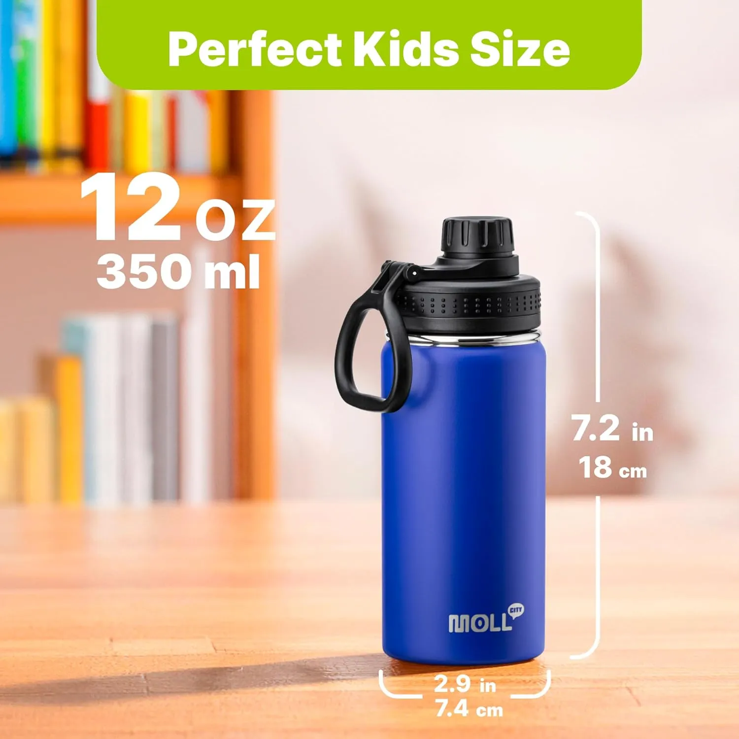 Small Water Bottle 12 oz Insulated Sports Wide Mouth Flask for School-Reuasble Stainless Steel Vacuum Travle Water Bottle with Silicone Boot (Navy)