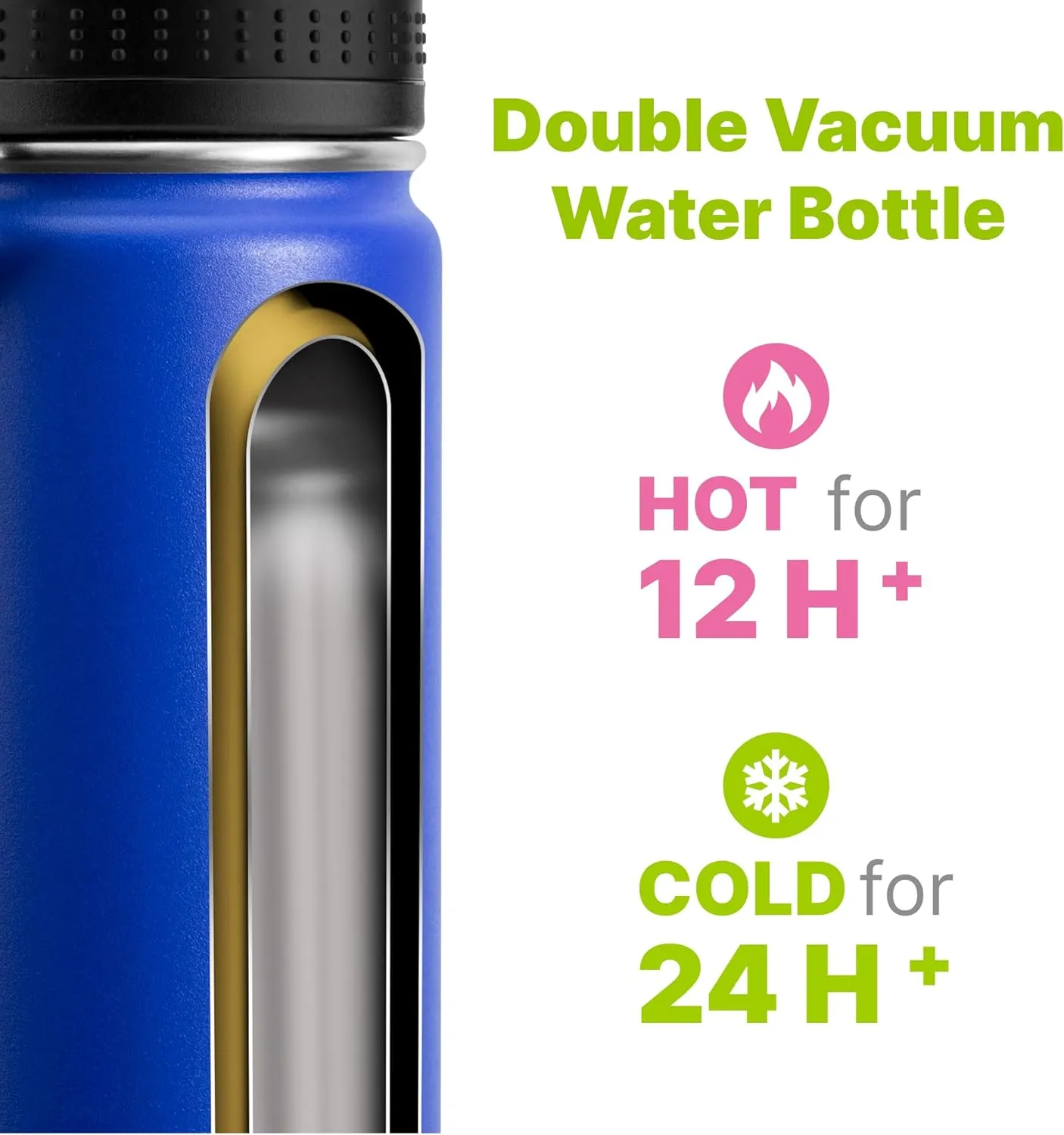 Small Water Bottle 12 oz Insulated Sports Wide Mouth Flask for School-Reuasble Stainless Steel Vacuum Travle Water Bottle with Silicone Boot (Navy)