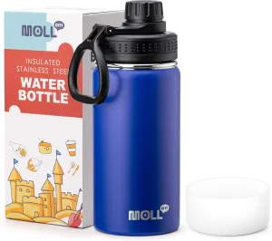 Small Water Bottle 12 oz Insulated Sports Wide Mouth Flask for School-Reuasble Stainless Steel Vacuum Travle Water Bottle with Silicone Boot (Navy)