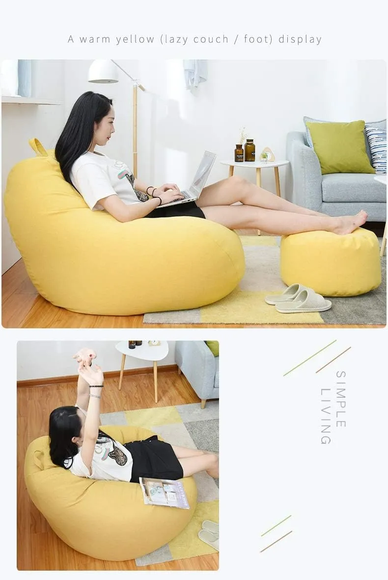 Sofa-Cover Large Small Lazy Bean Bag Sofa Chairs Cover Without Filler Linen Cloth Lounger Seat Bean Bag(Black-JoJo's Bizarre Adventure1,XL)