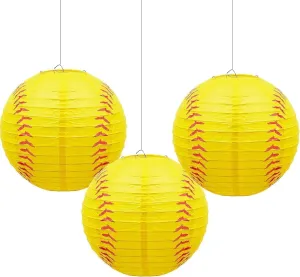 Softball Paper Lantern 8 Inches Softball Hanging Lantern Decoration for Sports Themed Party Festival Celebration(3 Pieces)