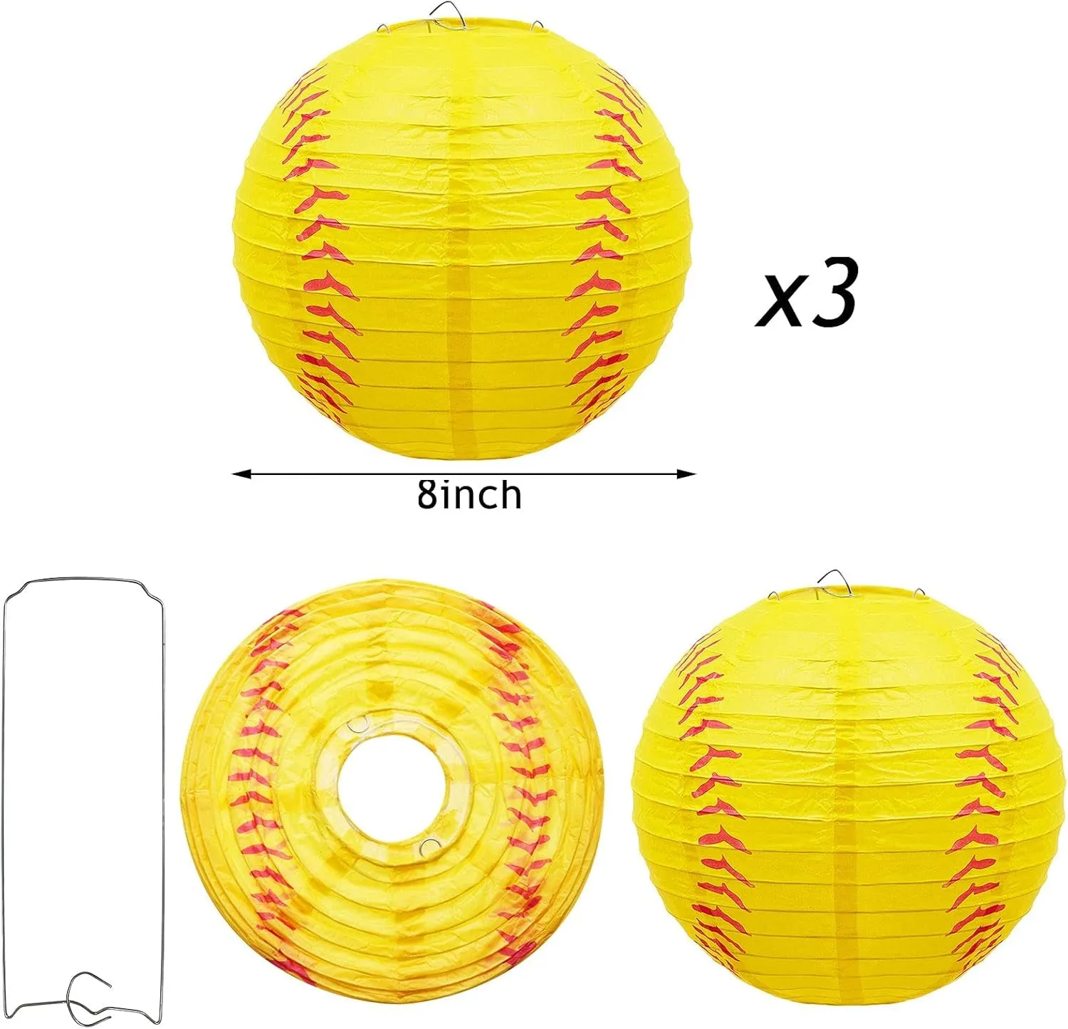 Softball Paper Lantern 8 Inches Softball Hanging Lantern Decoration for Sports Themed Party Festival Celebration(3 Pieces)