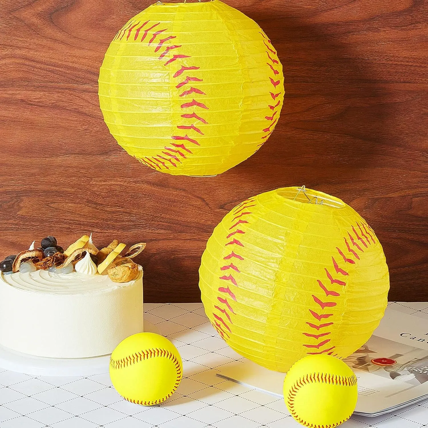 Softball Paper Lantern 8 Inches Softball Hanging Lantern Decoration for Sports Themed Party Festival Celebration(3 Pieces)