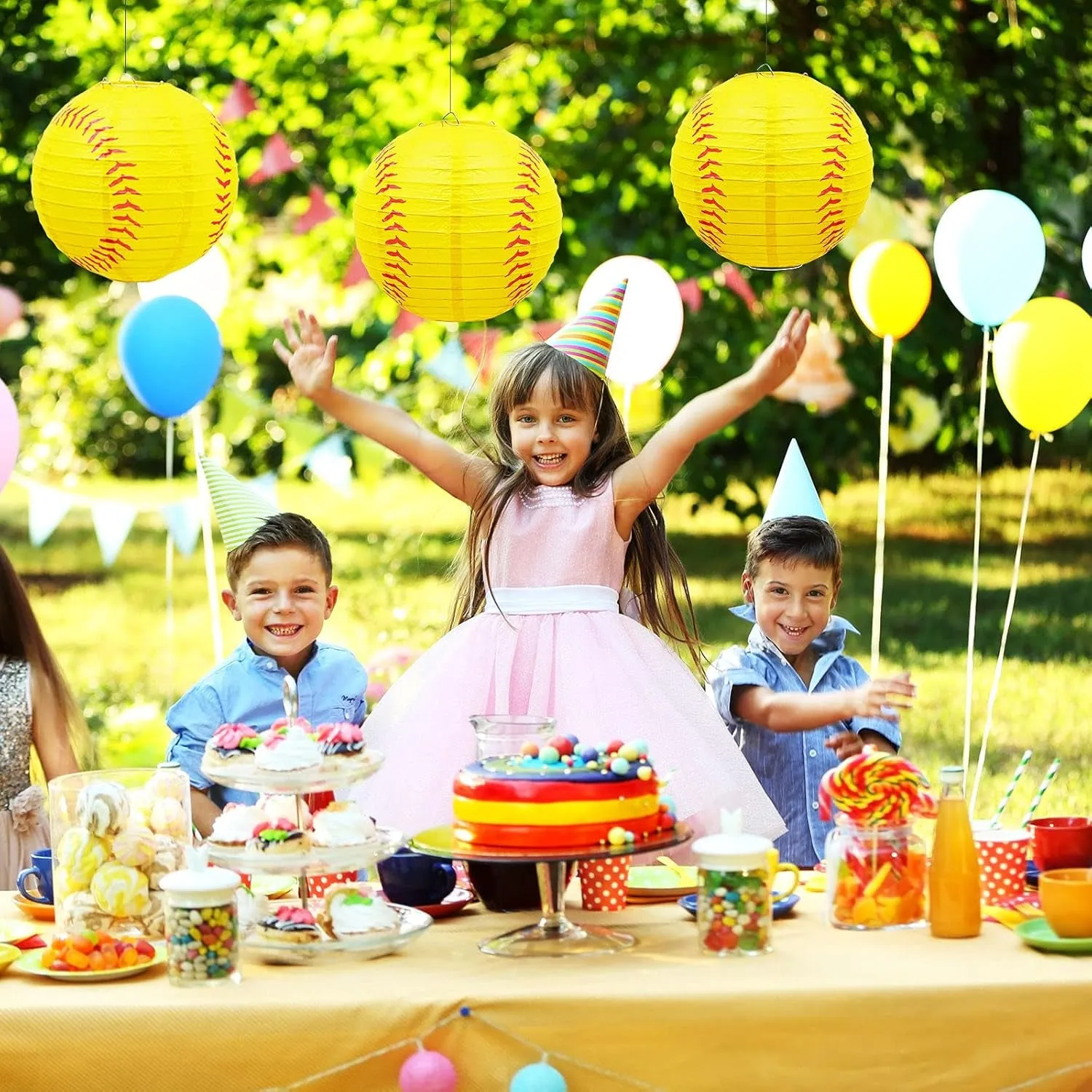 Softball Paper Lantern 8 Inches Softball Hanging Lantern Decoration for Sports Themed Party Festival Celebration(3 Pieces)