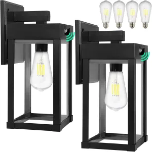 Solar Wall Lights Outdoor, Solar Sconce Lantern with 3 Lighting Modes & Motion Sensor, Porch Light Fixture Outside Waterproof with Clear Panel for Garage Yard Front Door Shed (2 Pack)