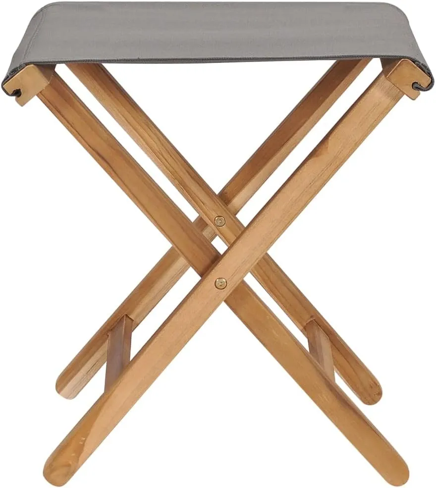 Solid Teak Wood Folding Chairs with Dark Gray Fabric Seat Set of 2 Foldable Outdoor Patio Furniture for Garden Beach Camping and Lounge Use