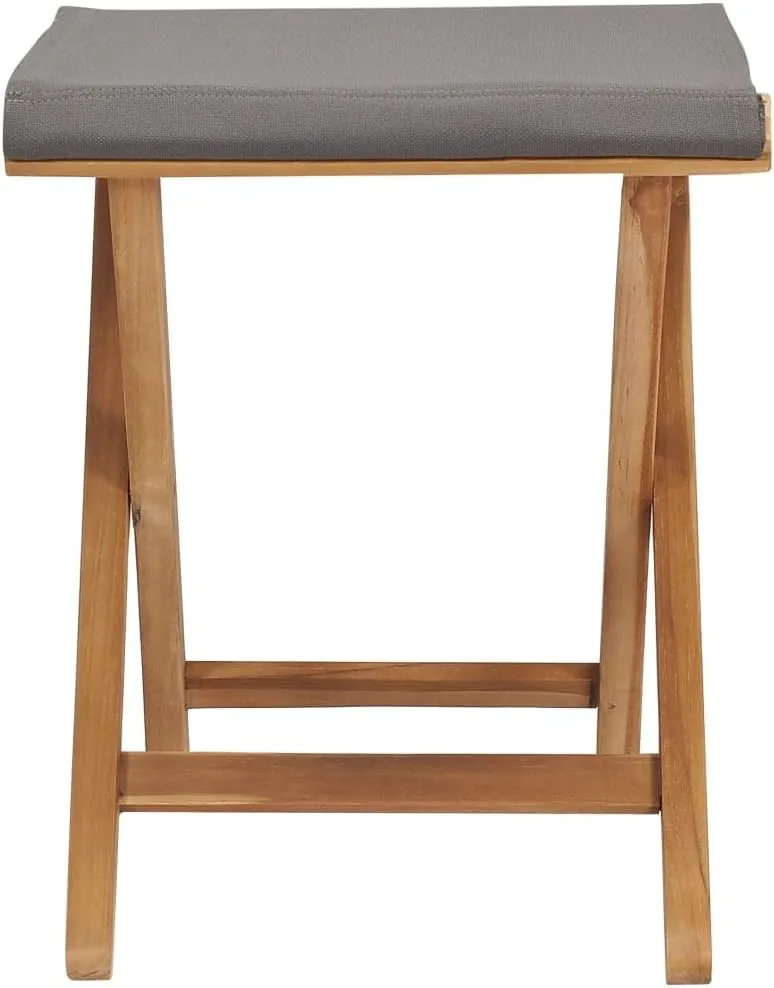 Solid Teak Wood Folding Chairs with Dark Gray Fabric Seat Set of 2 Foldable Outdoor Patio Furniture for Garden Beach Camping and Lounge Use