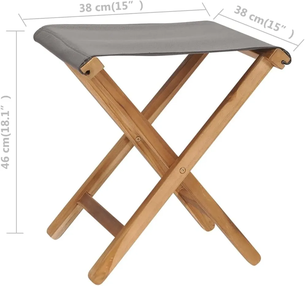 Solid Teak Wood Folding Chairs with Dark Gray Fabric Seat Set of 2 Foldable Outdoor Patio Furniture for Garden Beach Camping and Lounge Use