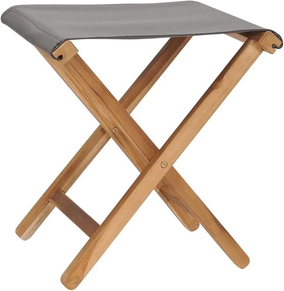 Solid Teak Wood Folding Chairs with Dark Gray Fabric Seat Set of 2 Foldable Outdoor Patio Furniture for Garden Beach Camping and Lounge Use