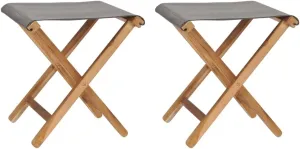 Solid Teak Wood Folding Chairs with Dark Gray Fabric Seat Set of 2 Foldable Outdoor Patio Furniture for Garden Beach Camping and Lounge Use