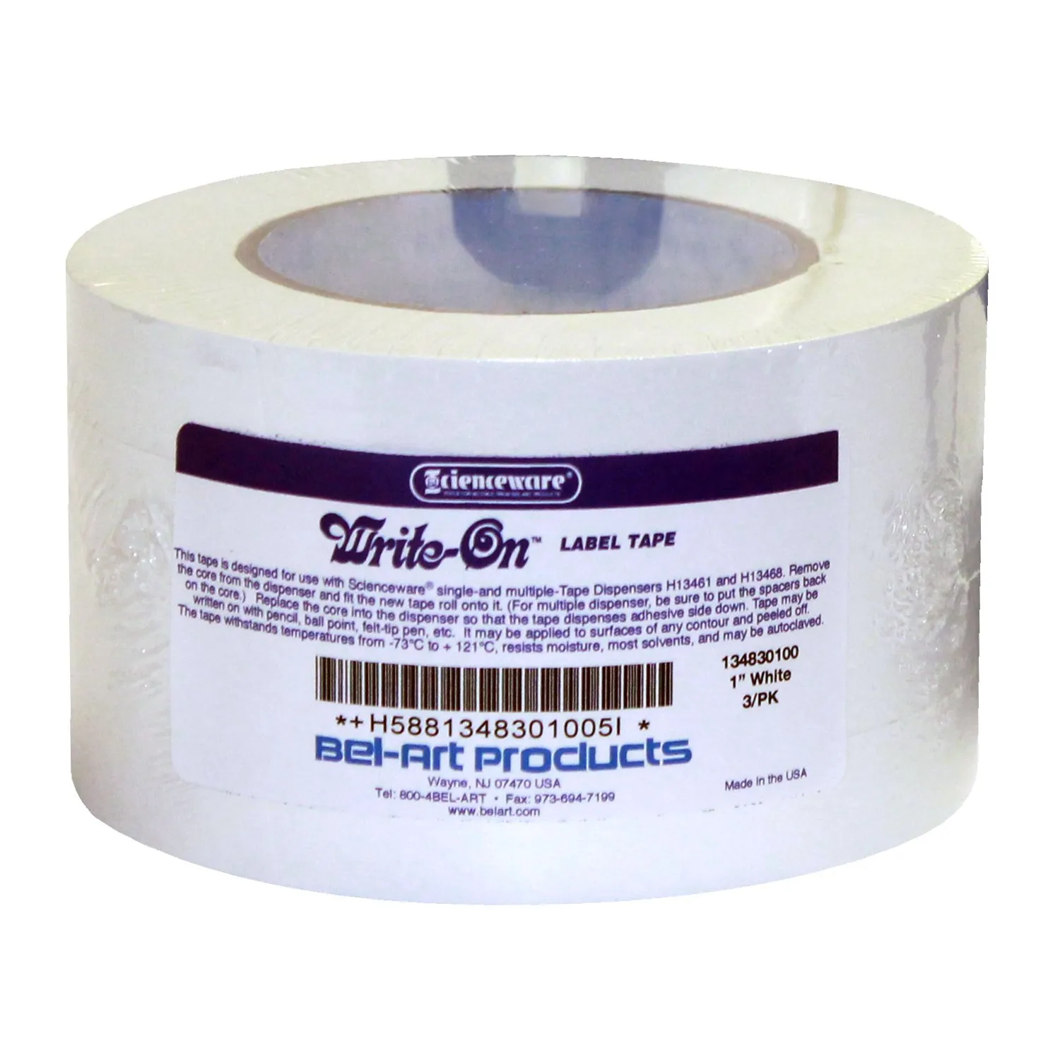 SP Bel-Art Write-On White Label Tape; 40yd Length, 1 in. Width, 3 in. Core (Pack of 3) (F13483-0100)