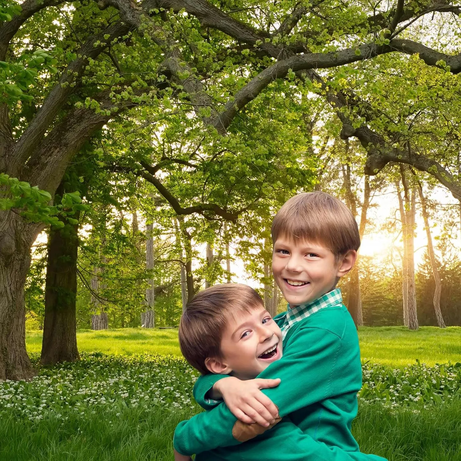 Spring Forest Park Backdrop Blooming White Flowers Jungle Tree Garden Photography Background Children Spring Outdoor Outing Art Portraits Photo Video Studio Props Vinyl Wallpaper Props Decor 7x5ft
