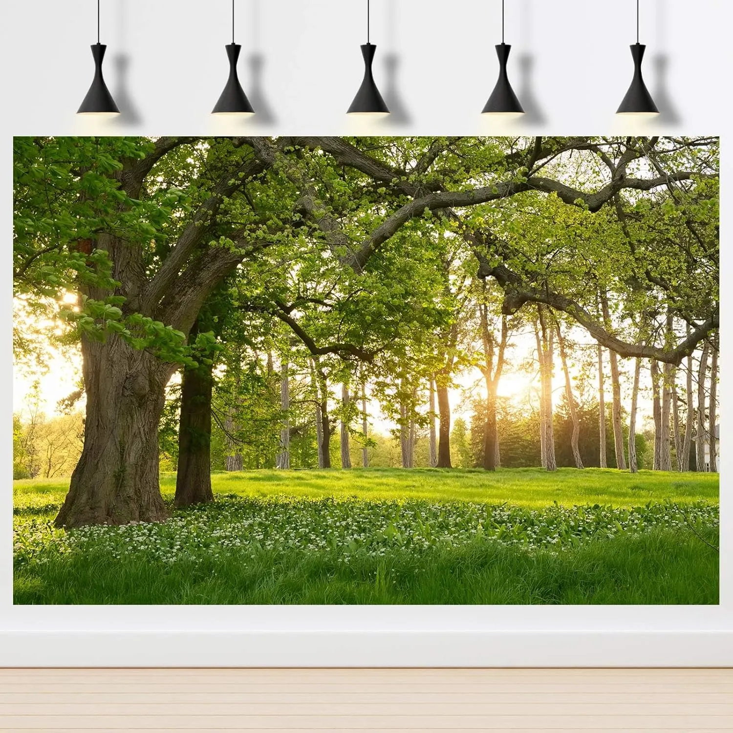 Spring Forest Park Backdrop Blooming White Flowers Jungle Tree Garden Photography Background Children Spring Outdoor Outing Art Portraits Photo Video Studio Props Vinyl Wallpaper Props Decor 7x5ft