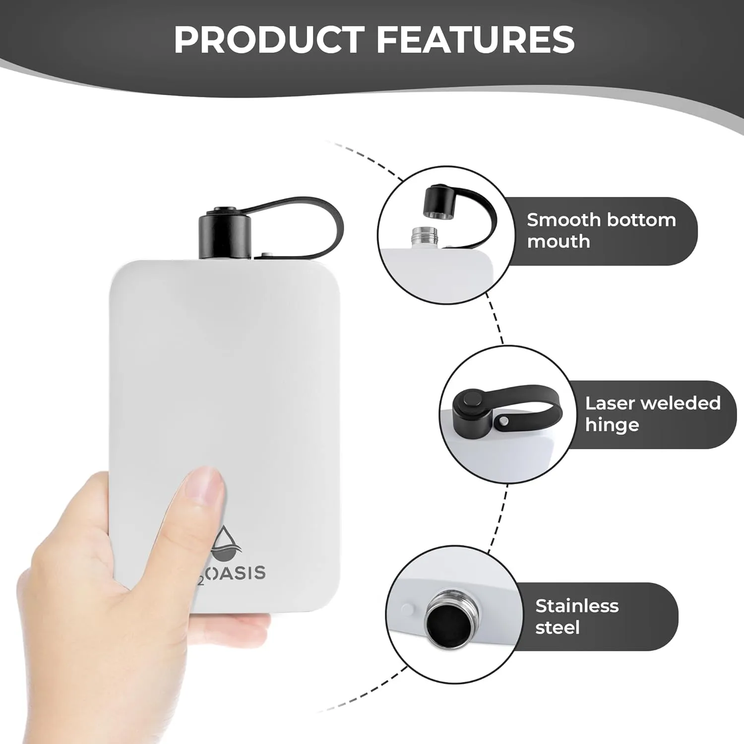 Stainless Steel Hip Flask for Men - Funnel Bottles Compact Metal Whiskey Flask for Liquor Insulated - Fits In Purse, Ideal for Travel, Office, Daily Hydration 17oz (White)