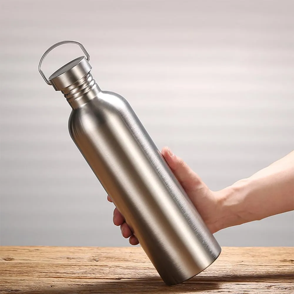 Stainless Steel Water Bottle Single Wall Metal Bottle Large Camping Water Cup with Handle Wide Mouth Leak Proof Lightweight Sports Kettle Cup (51 oz)