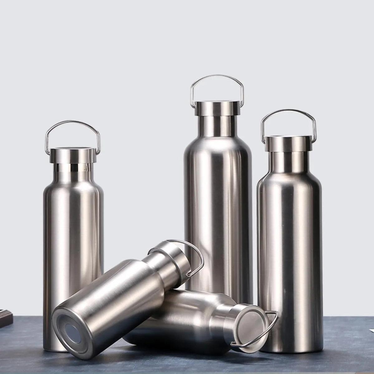 Stainless Steel Water Bottle Single Wall Metal Bottle Large Camping Water Cup with Handle Wide Mouth Leak Proof Lightweight Sports Kettle Cup (51 oz)