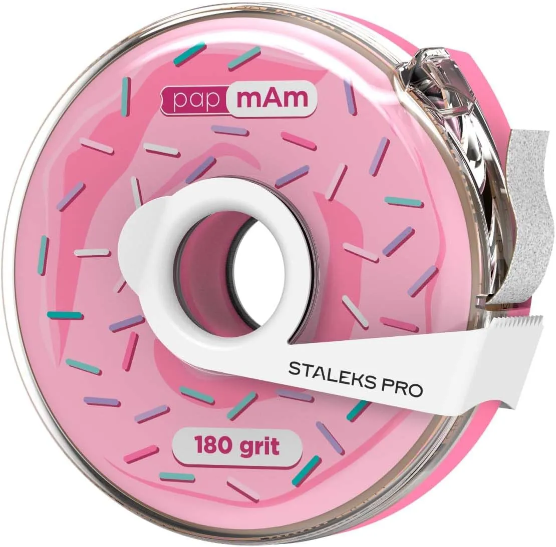 Staleks Pro Disposable White Abrasive Tape papmAm Expert – 180 Grit – 7m Roll in Plastic Case – Glueless Replaceable Abrasive – Professional Nail Shaping – Manicure & Pedicure