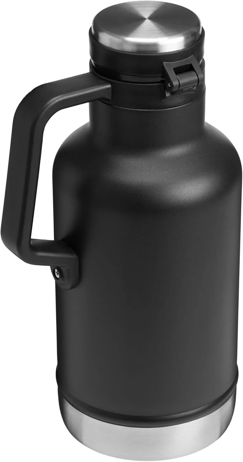 Stanley Classic Easy-Pour Growler 64 oz | Keeps Beer Cold or Coffee Hot | Leakproof Steel Lined Lid and Easy to Carry Handle | Insulated Stainless Steel | BPA-Free | Black 2.0