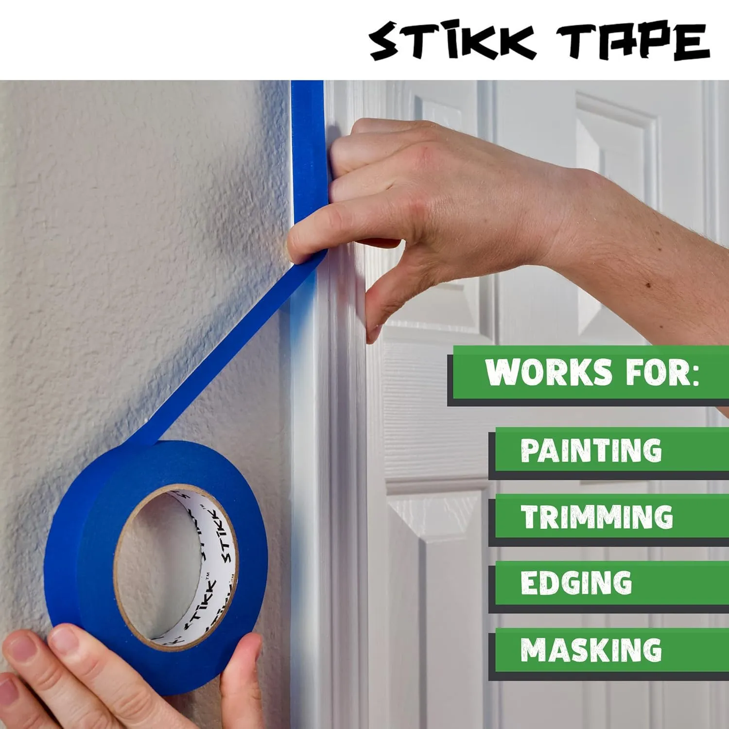 STIKK Painters Tape - 36 Roll Case Green Painter Tape - 1 inch x 60 Yards - Paint Tape for Painting, Edges, Trim, Ceilings - Masking Tape for DIY Paint Projects - Residue-Free Painting Tape