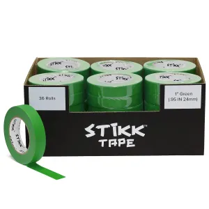 STIKK Painters Tape - 36 Roll Case Green Painter Tape - 1 inch x 60 Yards - Paint Tape for Painting, Edges, Trim, Ceilings - Masking Tape for DIY Paint Projects - Residue-Free Painting Tape