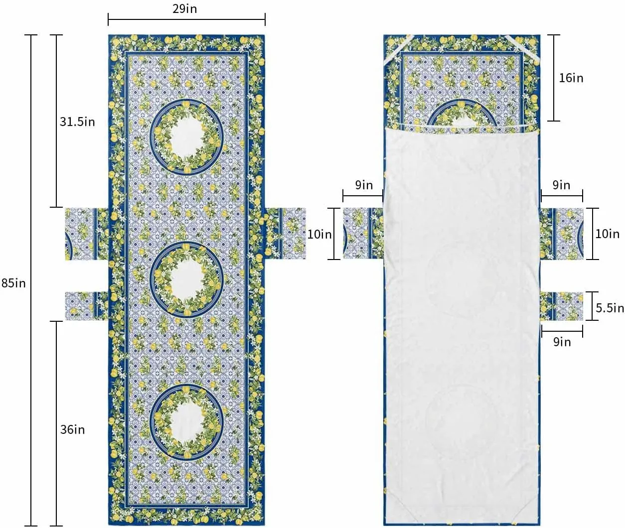 Summer Lemon Chaise Lounger Cover with Pockets, Pool Lounge Chair Covers 85"x29", Vintage Yellow Fruits Ceramic Tile Microfiber Beach Chair Cover for Outdoor Patio Sunbathing