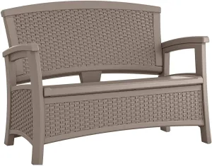 Suncast Elements Loveseat with Storage - Lightweight, Resin, All-Weather Outdoor Loveseat Chair - Wicker Patio Decor with Built in Storage Capacity up to 23 Gallons - Dark Taupe