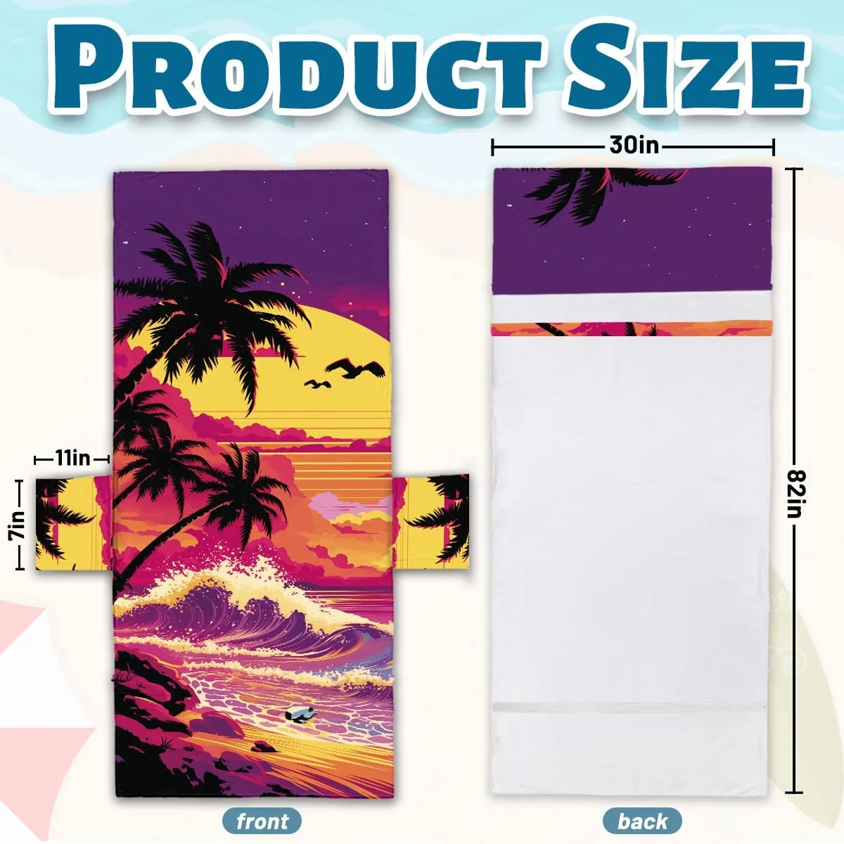 Sunset Lounge Chair Towel Cover, Chaise Lounge Cover, Coconut Trees Beach Chair Covers with Pockets for Pool Sunbathing Beach Garden Courtyard Outdoor Trips, 85" X 30"