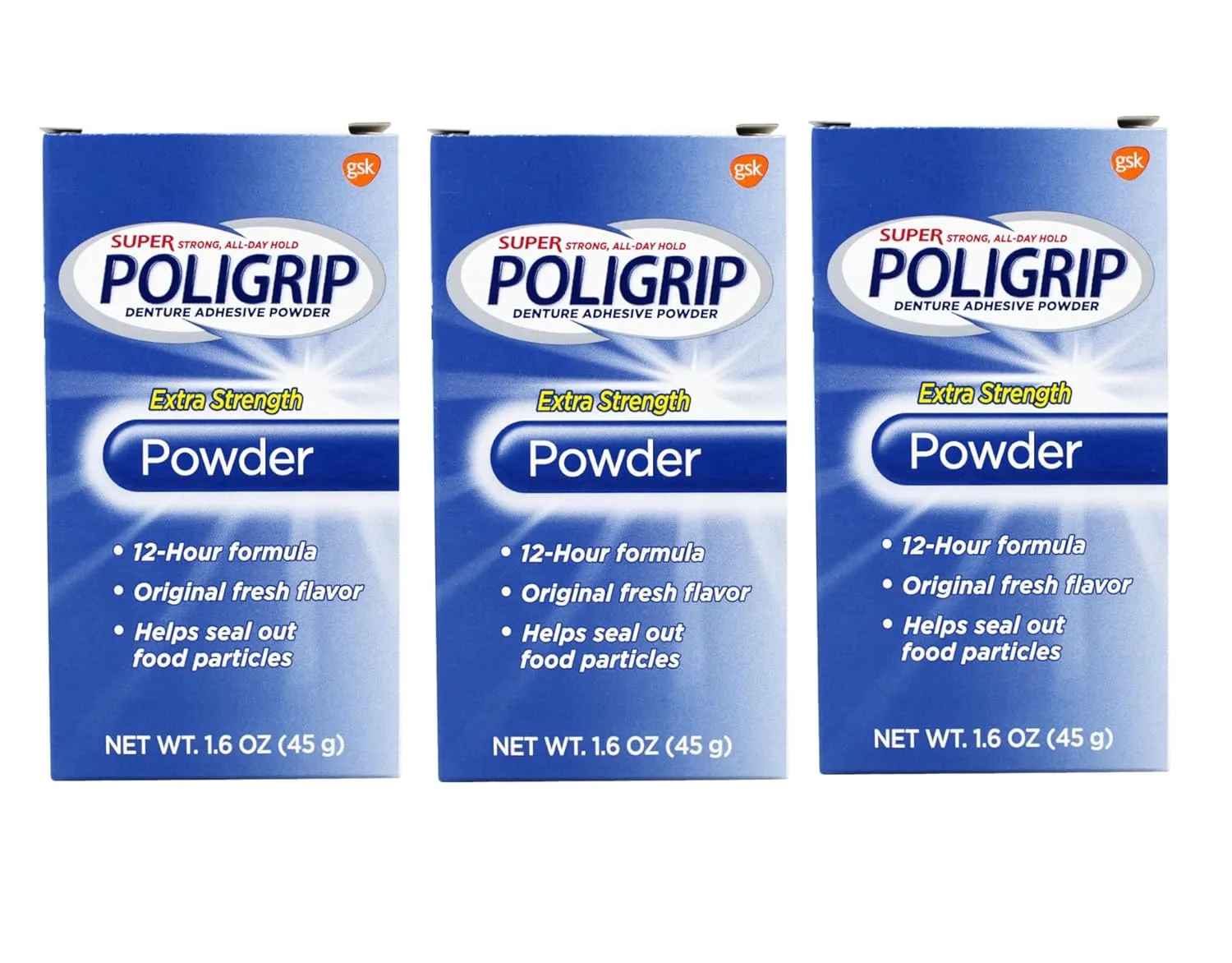 Super POLIGRIP Extra Strength Denture Adhesive Powder 1.60 oz (Pack of 3) by Super Poli-Grip